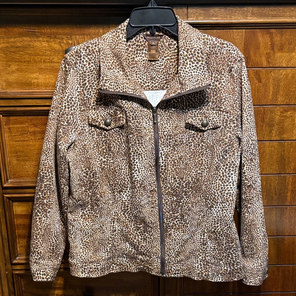 Multiples Brown Leopard Print Jean Jacket